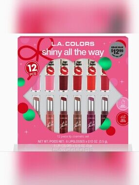 L.A. COLORS Shiny All The Way 12-Piece Lip Set - Pink & Red Mix